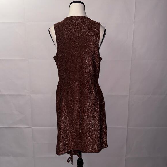H&M Divided Brown Glitter Ruched Cut-Out Bodycon Dress – Size Large - Picture 2 of 8